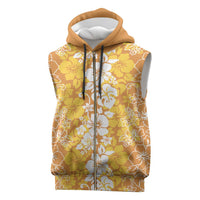 Hawaiian Lei Day Sleeveless Zip Hoodie Gold Hibiscus Flowers Lei Art - Polynesian Pride