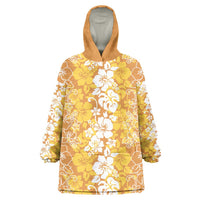 Hawaiian Lei Day Wearable Blanket Hoodie Gold Hibiscus Flowers Lei Art
