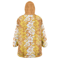 Hawaiian Lei Day Wearable Blanket Hoodie Gold Hibiscus Flowers Lei Art