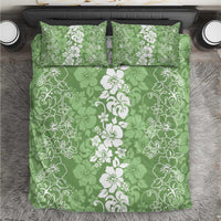 Hawaiian Lei Day Bedding Set Green Hibiscus Flowers Lei Art