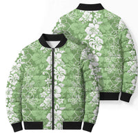 Hawaiian Lei Day Bomber Puffer Jacket Green Hibiscus Flowers Lei Art - Polynesian Pride