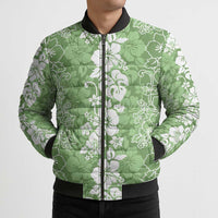 Hawaiian Lei Day Bomber Puffer Jacket Green Hibiscus Flowers Lei Art - Polynesian Pride