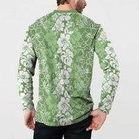 Hawaiian Lei Day Button Sweatshirt Green Hibiscus Flowers Lei Art