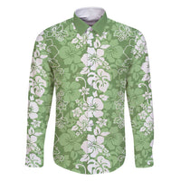 Hawaiian Lei Day Family Matching Long Sleeve Bodycon Dress and Hawaiian Shirt Green Hibiscus Flowers Lei Art