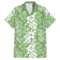Hawaiian Lei Day Family Matching Short Sleeve Bodycon Dress and Hawaiian Shirt Green Hibiscus Flowers Lei Art