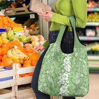 Hawaiian Lei Day Grocery Bag Green Hibiscus Flowers Lei Art