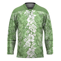 Hawaiian Lei Day Hockey Jersey Green Hibiscus Flowers Lei Art - Polynesian Pride