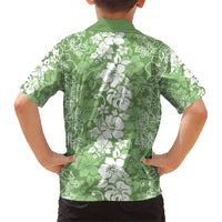 Hawaiian Lei Day Kid Hawaiian Shirt Green Hibiscus Flowers Lei Art