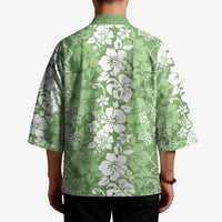 Hawaiian Lei Day Kimono Green Hibiscus Flowers Lei Art - Polynesian Pride