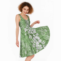 Hawaiian Lei Day Midi Dress Green Hibiscus Flowers Lei Art - Polynesian Pride