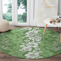 Hawaiian Lei Day Round Carpet Green Hibiscus Flowers Lei Art