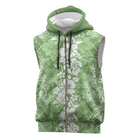 Hawaiian Lei Day Sleeveless Zip Hoodie Green Hibiscus Flowers Lei Art LT9 Green - Polynesian Pride