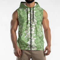 Hawaiian Lei Day Sleeveless Zip Hoodie Green Hibiscus Flowers Lei Art LT9 - Polynesian Pride