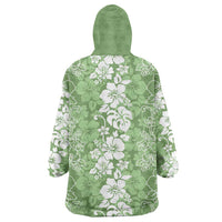 Hawaiian Lei Day Wearable Blanket Hoodie Green Hibiscus Flowers Lei Art