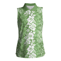 Hawaiian Lei Day Women Sleeveless Polo Shirt Green Hibiscus Flowers Lei Art