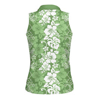 Hawaiian Lei Day Women Sleeveless Polo Shirt Green Hibiscus Flowers Lei Art