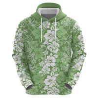 Hawaiian Lei Day Zip Hoodie Green Hibiscus Flowers Lei Art