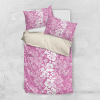 Hawaiian Lei Day Bedding Set Pink Hibiscus Flowers Lei Art