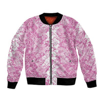 Hawaiian Lei Day Bomber Jacket Pink Hibiscus Flowers Lei Art