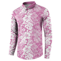 Hawaiian Lei Day Button Sweatshirt Pink Hibiscus Flowers Lei Art