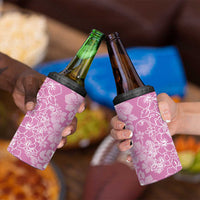 Hawaiian Lei Day 4 in 1 Can Cooler Tumbler Pink Hibiscus Flowers Lei Art