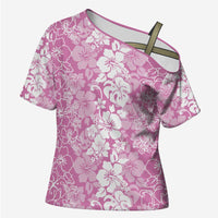 Hawaiian Lei Day Cross Shoulder Shirt Pink Hibiscus Flowers Lei Art - Polynesian Pride