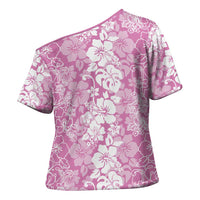 Hawaiian Lei Day Cross Shoulder Shirt Pink Hibiscus Flowers Lei Art - Polynesian Pride