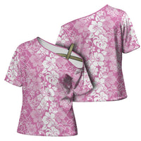 Hawaiian Lei Day Cross Shoulder Shirt Pink Hibiscus Flowers Lei Art - Polynesian Pride