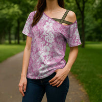 Hawaiian Lei Day Cross Shoulder Shirt Pink Hibiscus Flowers Lei Art - Polynesian Pride