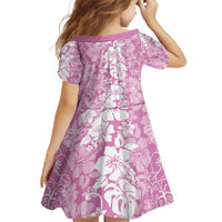 Hawaiian Lei Day Family Matching Off The Shoulder Long Sleeve Dress and Hawaiian Shirt Pink Hibiscus Flowers Lei Art