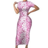 Hawaiian Lei Day Family Matching Short Sleeve Bodycon Dress and Hawaiian Shirt Pink Hibiscus Flowers Lei Art