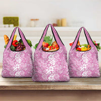 Hawaiian Lei Day Grocery Bag Pink Hibiscus Flowers Lei Art