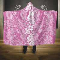 Hawaiian Lei Day Hooded Blanket Pink Hibiscus Flowers Lei Art
