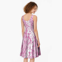 Hawaiian Lei Day Midi Dress Pink Hibiscus Flowers Lei Art - Polynesian Pride