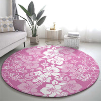 Hawaiian Lei Day Round Carpet Pink Hibiscus Flowers Lei Art