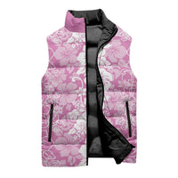 Hawaiian Lei Day Sleeveless Puffer Jacket Pink Hibiscus Flowers Lei Art - Polynesian Pride