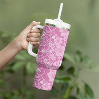 Hawaiian Lei Day Tumbler With Handle Pink Hibiscus Flowers Lei Art