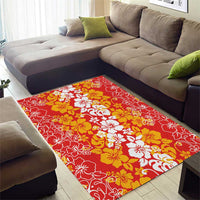 Hawaiian Lei Day Area Rug Red Hibiscus Flowers Lei Art