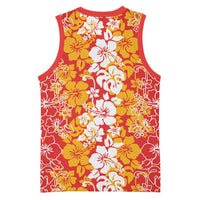 Hawaiian Lei Day Basketball Jersey Red Hibiscus Flowers Lei Art - Polynesian Pride