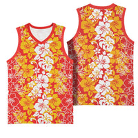 Hawaiian Lei Day Basketball Jersey Red Hibiscus Flowers Lei Art - Polynesian Pride