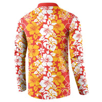 Hawaiian Lei Day Button Sweatshirt Red Hibiscus Flowers Lei Art