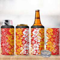 Hawaiian Lei Day 4 in 1 Can Cooler Tumbler Red Hibiscus Flowers Lei Art
