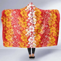 Hawaiian Lei Day Hooded Blanket Red Hibiscus Flowers Lei Art