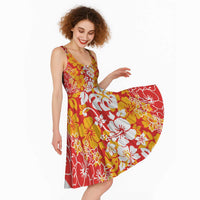 Hawaiian Lei Day Midi Dress Red Hibiscus Flowers Lei Art - Polynesian Pride
