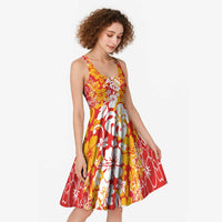 Hawaiian Lei Day Midi Dress Red Hibiscus Flowers Lei Art - Polynesian Pride