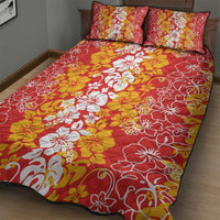 Hawaiian Lei Day Quilt Bed Set Red Hibiscus Flowers Lei Art