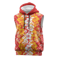 Hawaiian Lei Day Sleeveless Hoodie Red Hibiscus Flowers Lei Art - Polynesian Pride