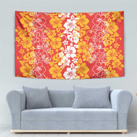 Hawaiian Lei Day Tapestry Red Hibiscus Flowers Lei Art