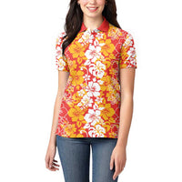 Hawaiian Lei Day Women Polo Shirt Red Hibiscus Flowers Lei Art