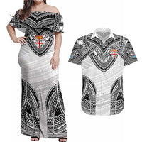Flying Fijians Pacific Fiji Rugby Custom Couples Matching Off Shoulder Maxi Dress and Hawaiian Shirt Polynesian Pattern